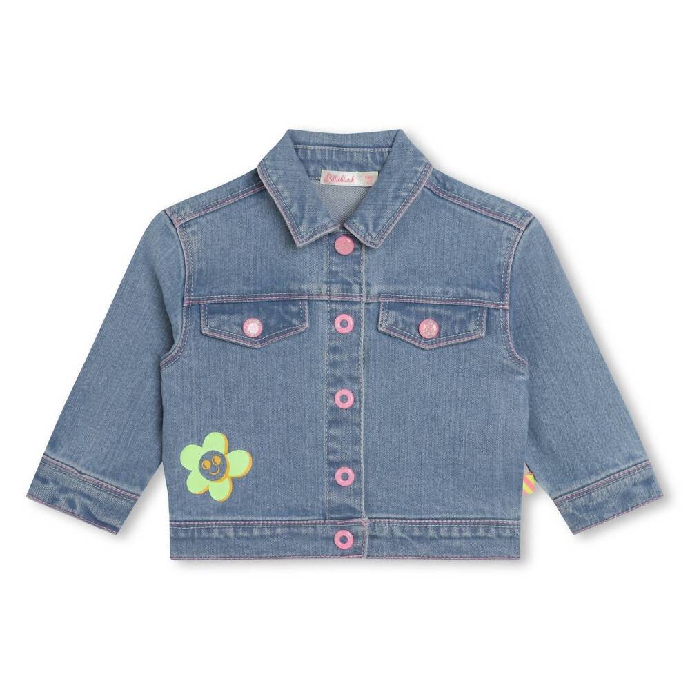 NEW BILLIEBLUSH baby girls logo graphic denim jacket in blue